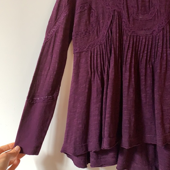 Free People Size XS US Stretch Cotton Jersey and Lace Top in Color Eggplant - Picture 5 of 14